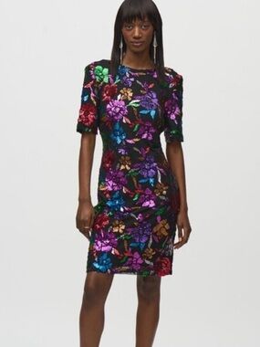 Joseph Ribkoff Jeweled Floral Sheath Dress Sequin Size 4 NWT‎